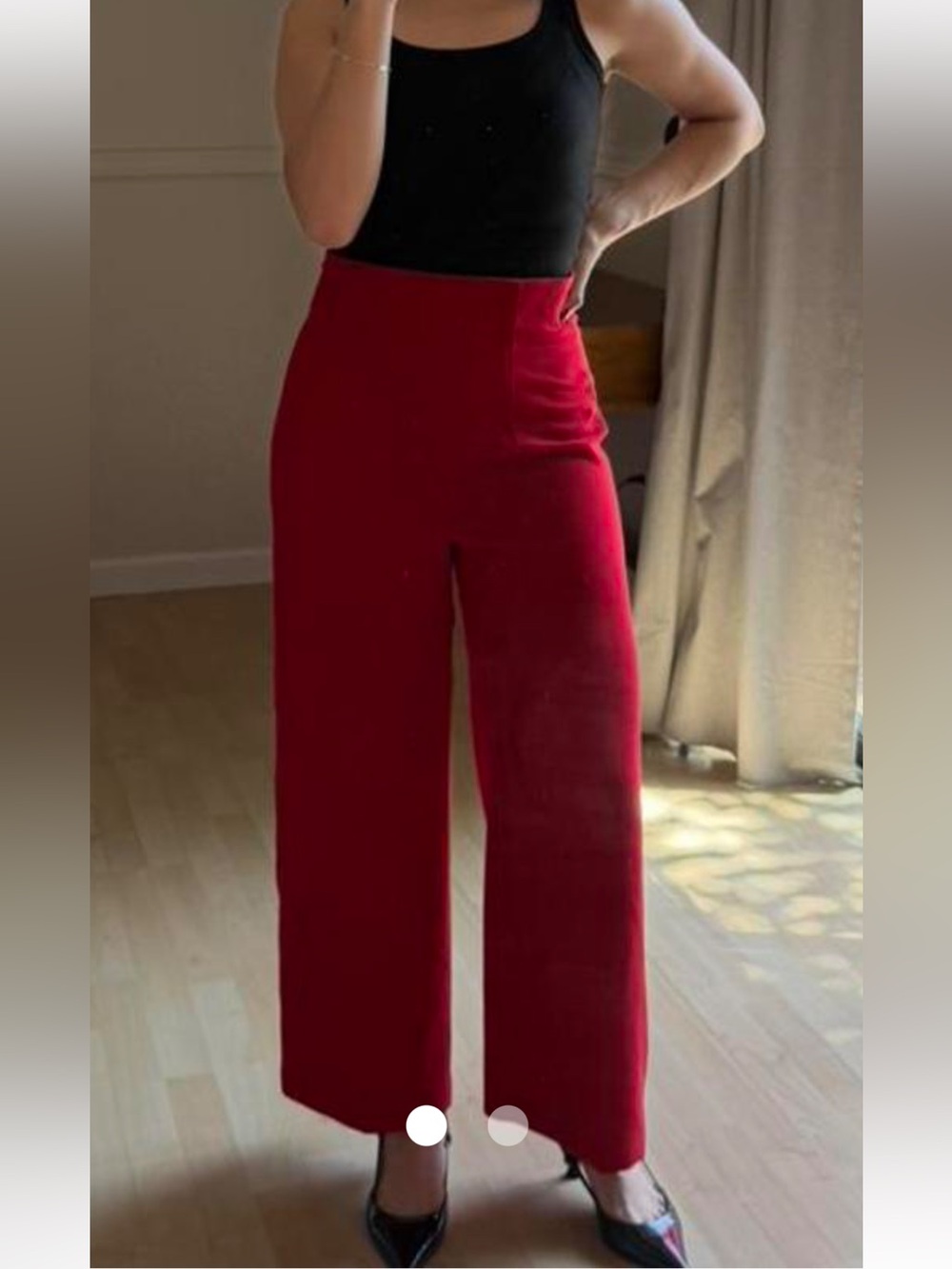 New Zara Wide-Leg High-Waist Red Pants XS